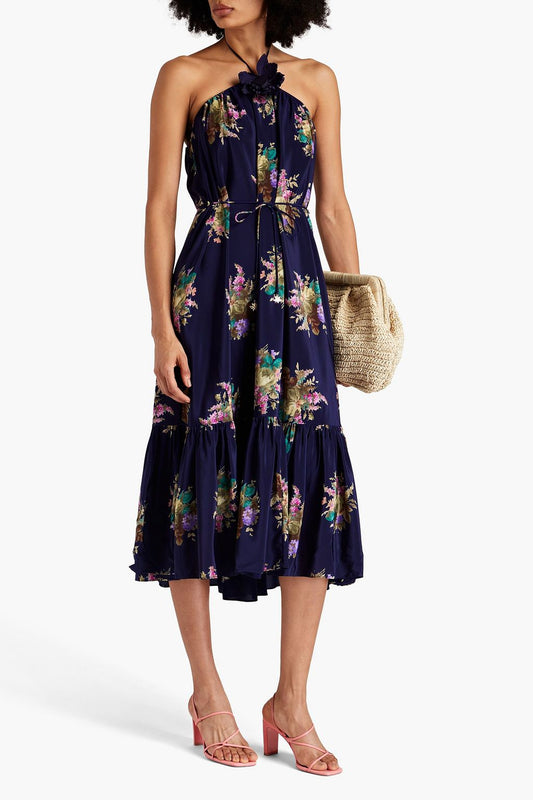 Floral-Print Silk-Crepe Midi Dress