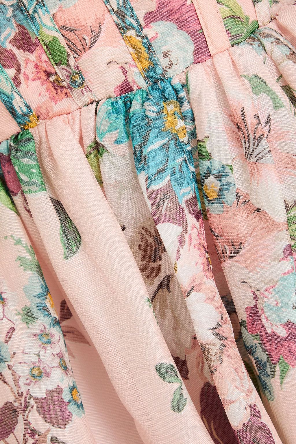Ruffed Floral-Print Linen and Silk-Blend Mini Dress